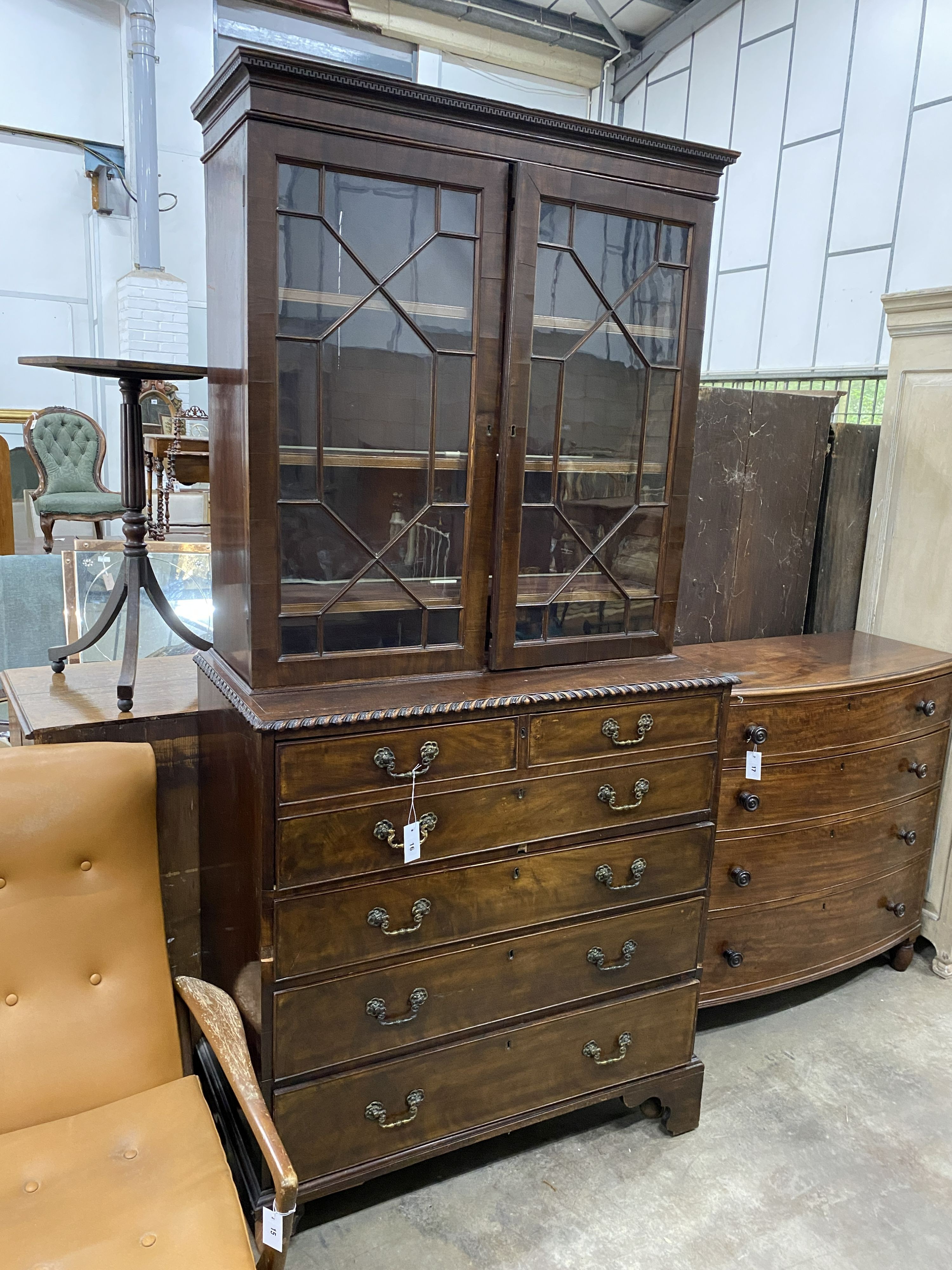 A George III mahogany secretaire bookcase, length 104cm, depth 52cm, height 216cm